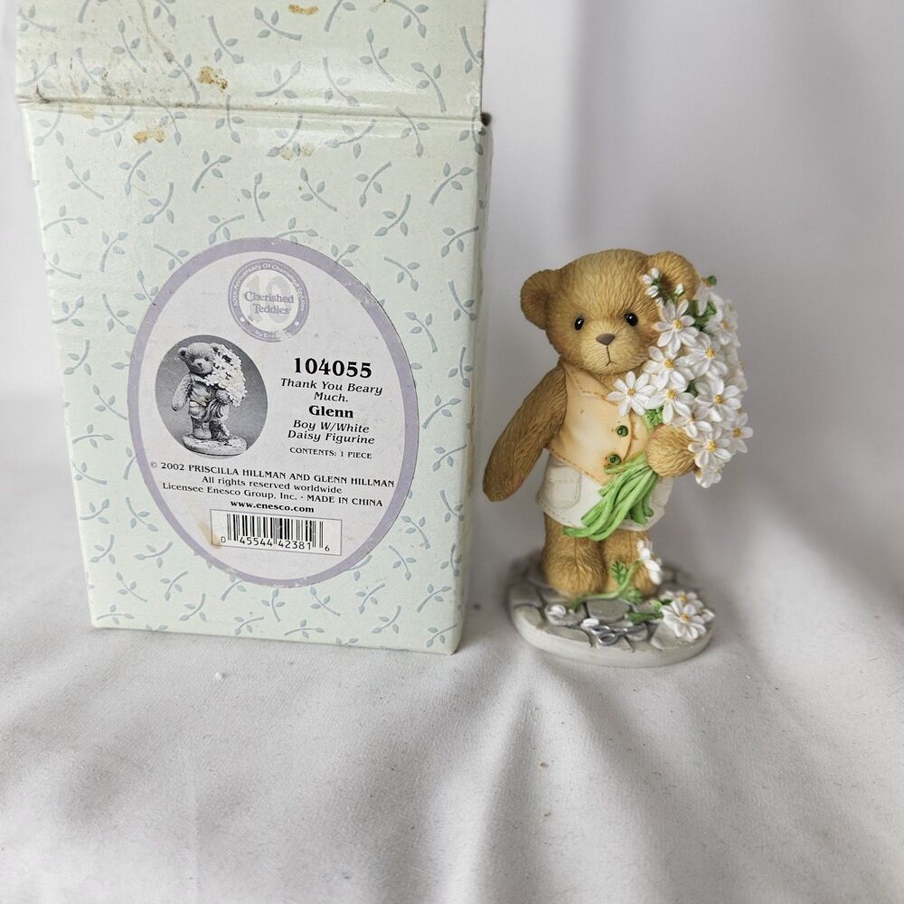 🧸 Enesco Cherished Teddies‎ Glenn 2002 Thank You Beary Much Boy With Daisies